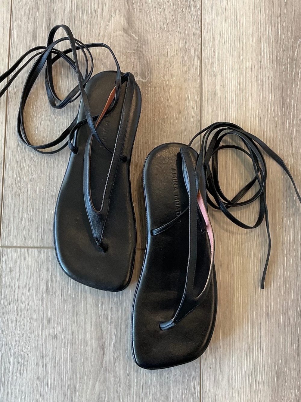 AMINA MUADDI Jamie Lamb Leather Platform Sandal in Black Size EU 37 / 7